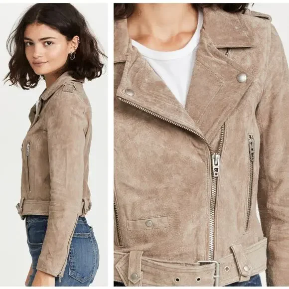 BLANK NYC Suede Leather Moto Jacket Sand Stoner Tan Natural